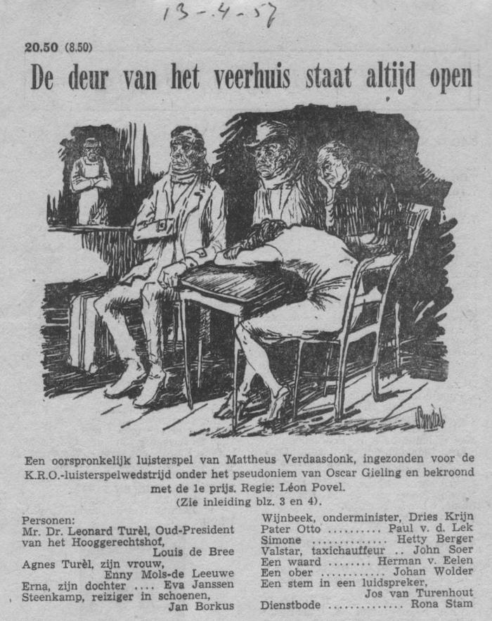 Datum uitzending: zaterdag 13-04-1957.