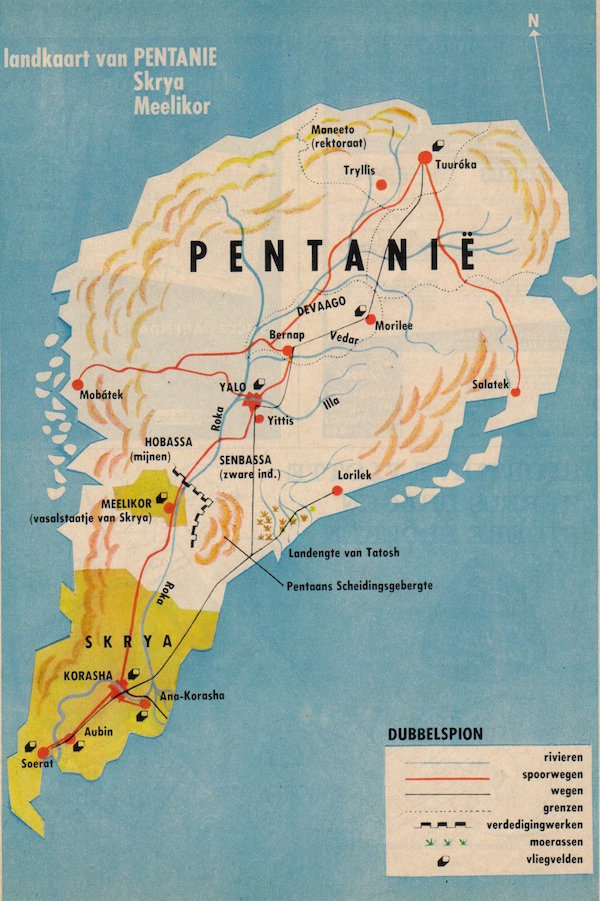Dubbelspion de landkaart van Pentanië, Skrya en Meelikor.