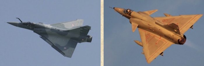 Een Franse Mirage 5 en de Israëlische Kfir.